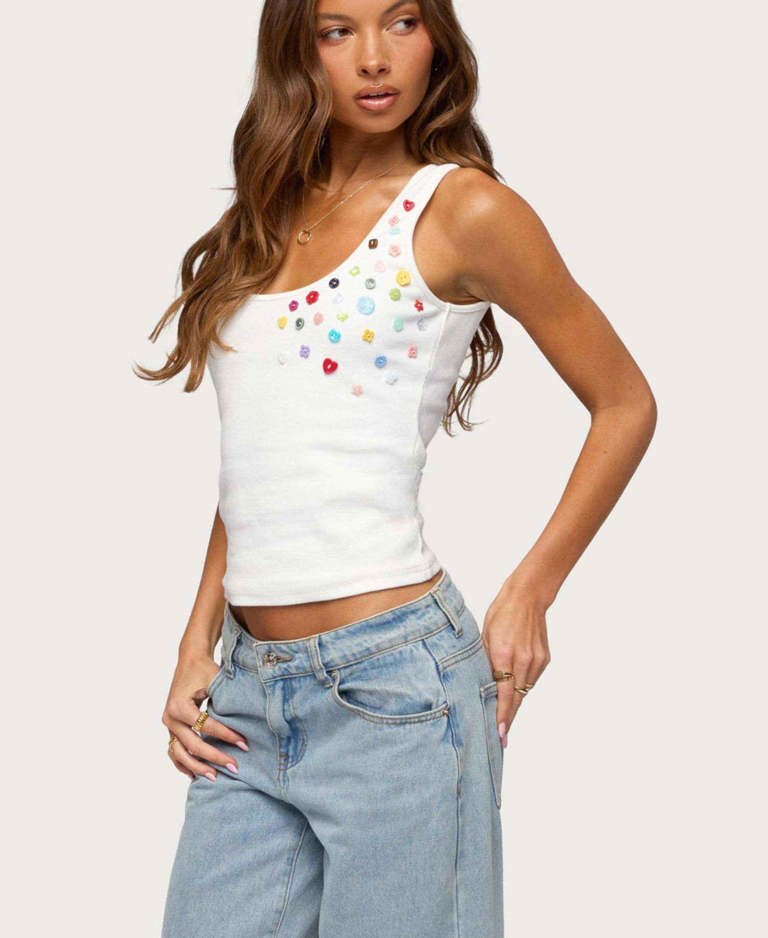 Women's Natash Mixed Button Tank Top
