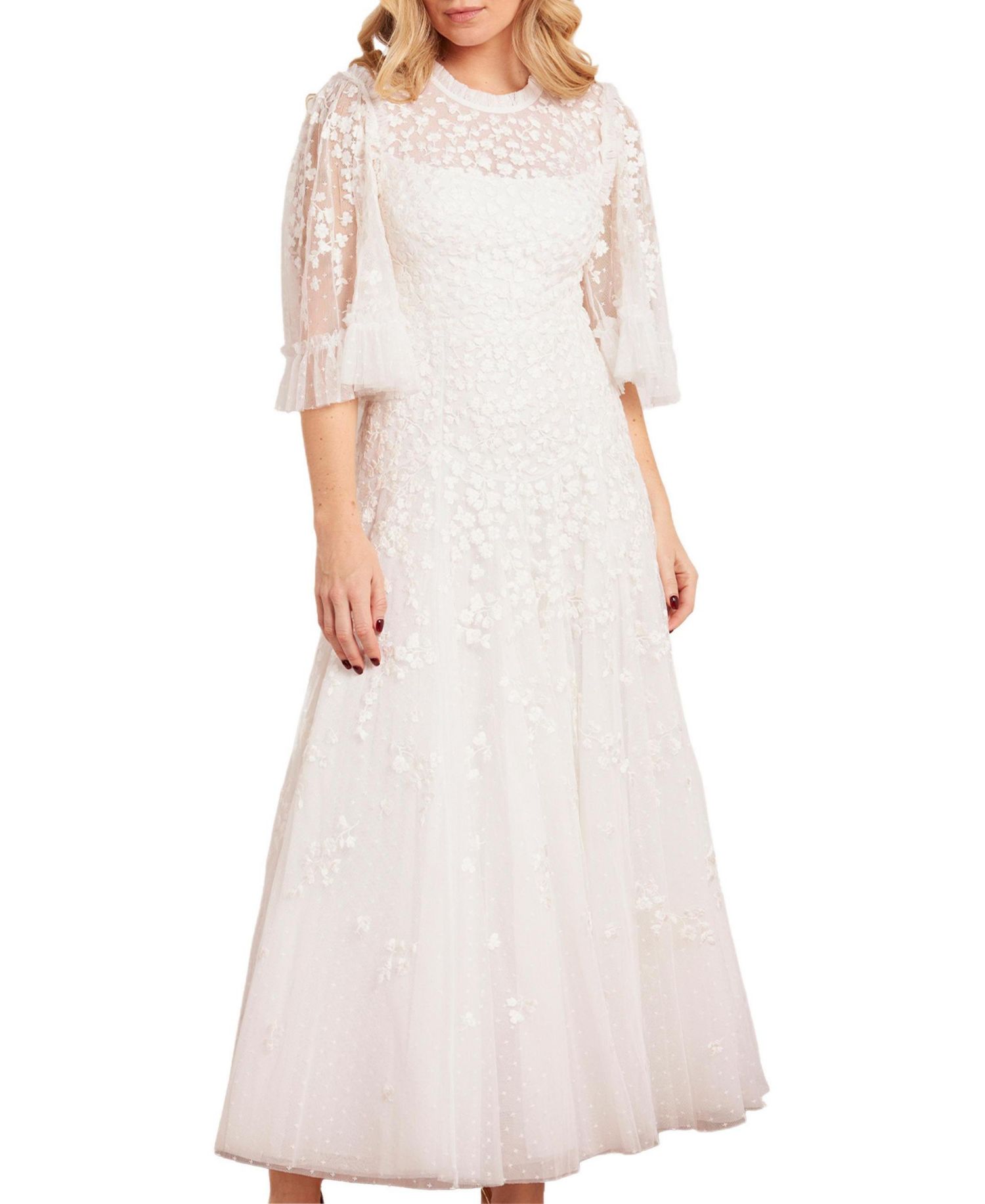 Women's Scatter Blossom Round Neck Ankle Gown