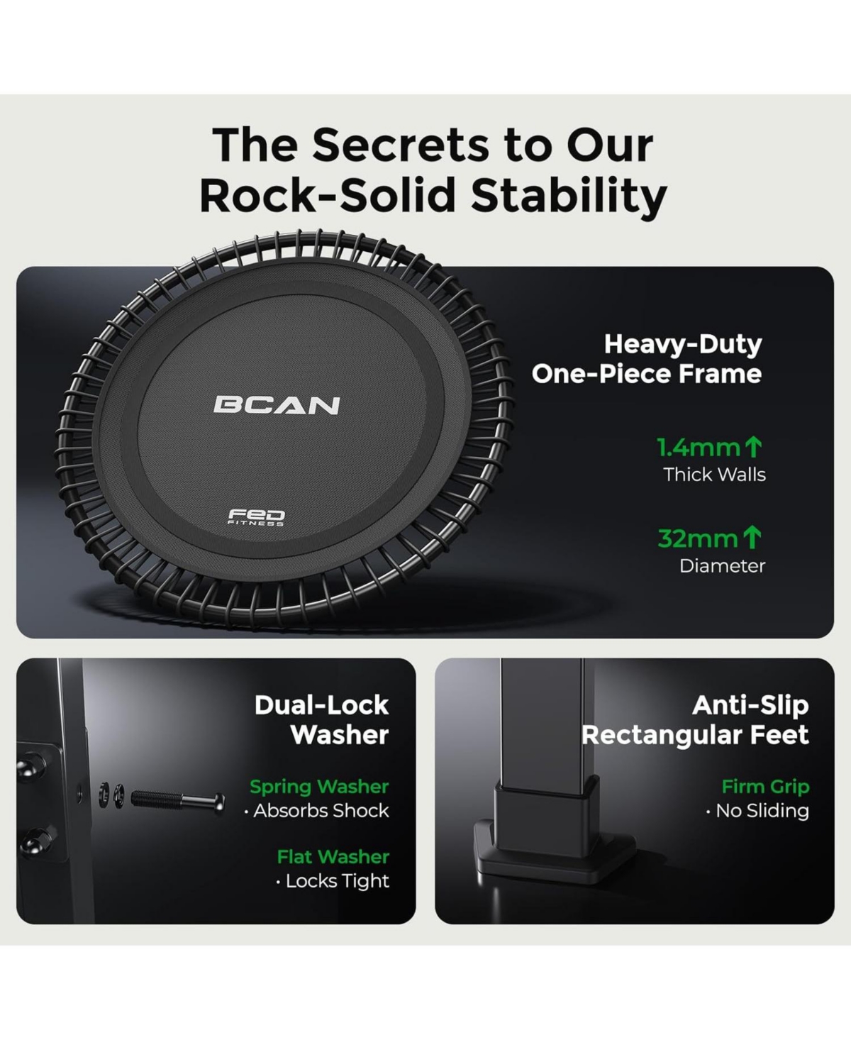 Bcan BT4 Soft Land Pro 38 Inch 500LBS Bungee Trampoline, Quiet Indoor Rebounder with Adjustable Tension and Phone Holder