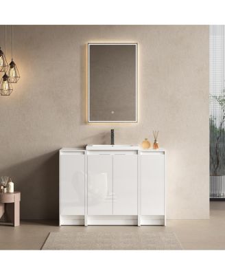 47 Inch Freestanding Bathroom Vanity with Resin Sink, Soft Close Doors, Water-Resistant, Double Storage Cabinets