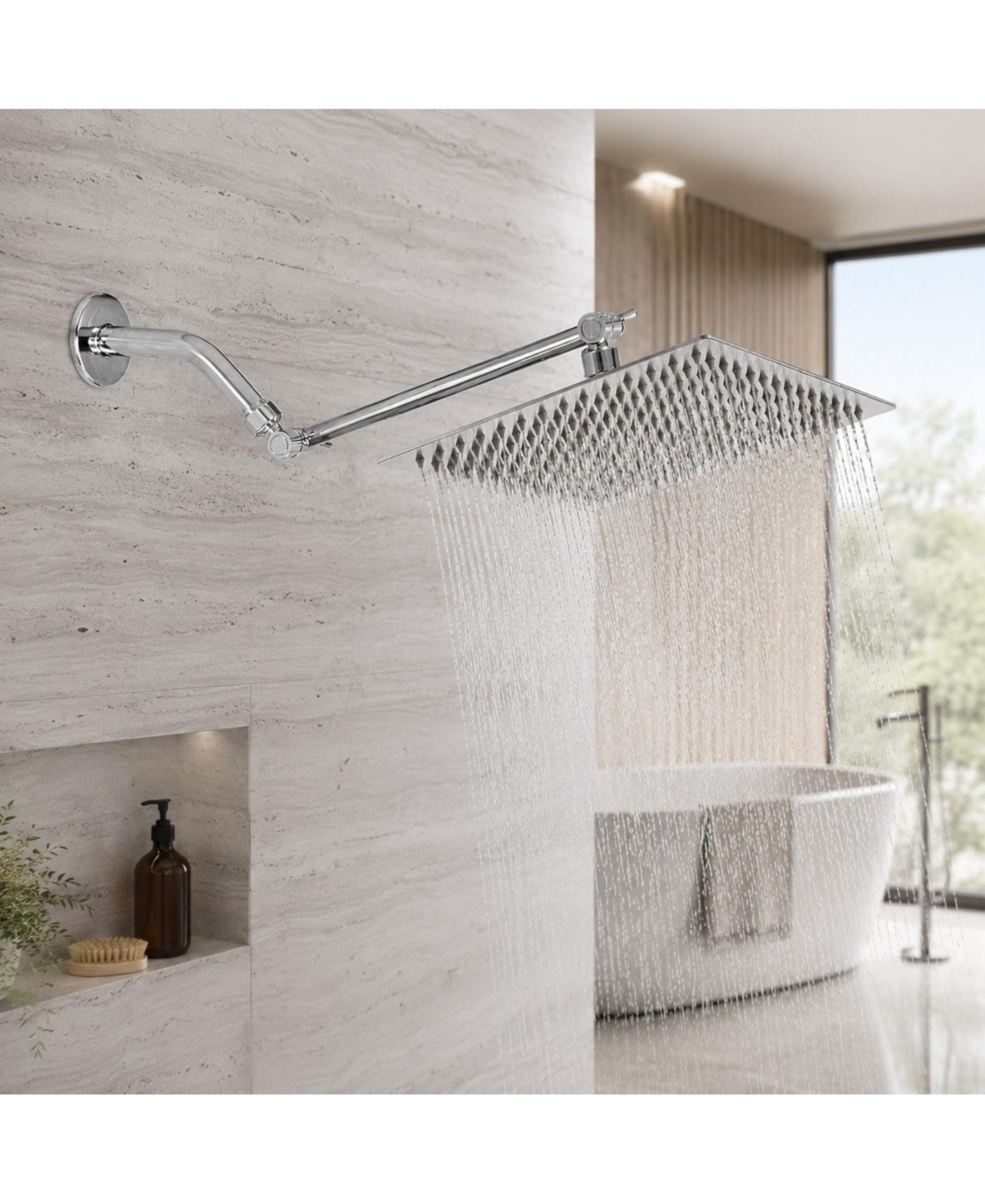 Phying 10 Inch Square Rainfall Shower Head High Pressure Stainless Steel Bath Shower Head Modern Fixed Mount Large Coverage Bathroom Shower