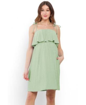 Women's Maternity Sleeveless Tie Shoulder Overlay Dress with Pockets