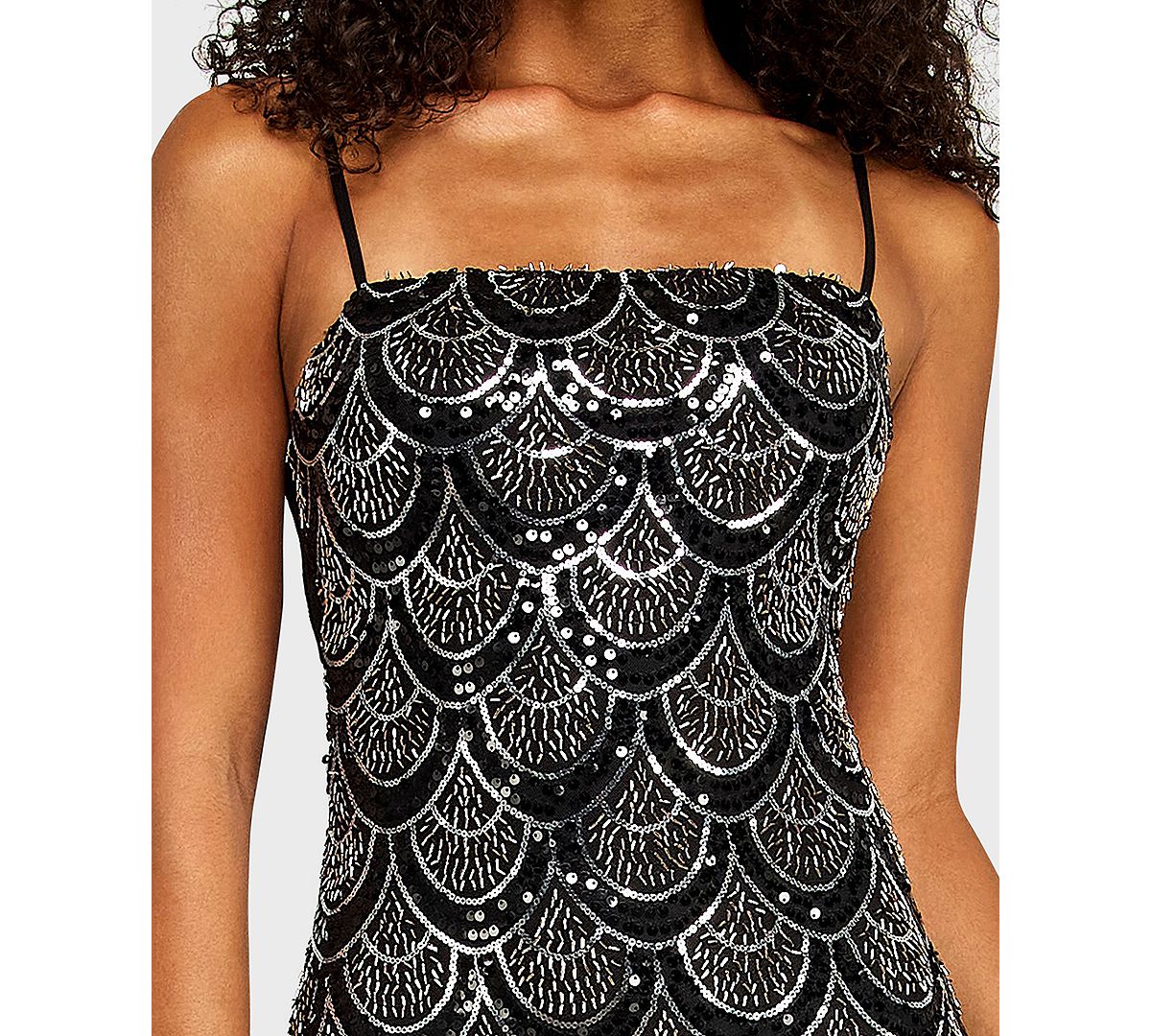 B Darlin Juniors' Square Neck Beaded Detail Chiffon Back-Tie Sequin Dress view 4 — MAYCSS fashion products