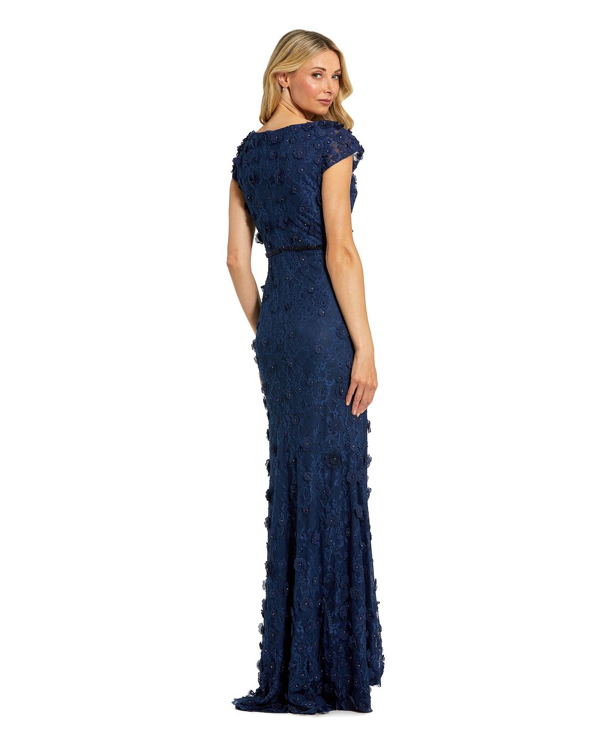 Mac Duggal Women's Petite Floral Applique Boat Neck Cap Sleeve Gown view 2 — MAYCSS fashion products