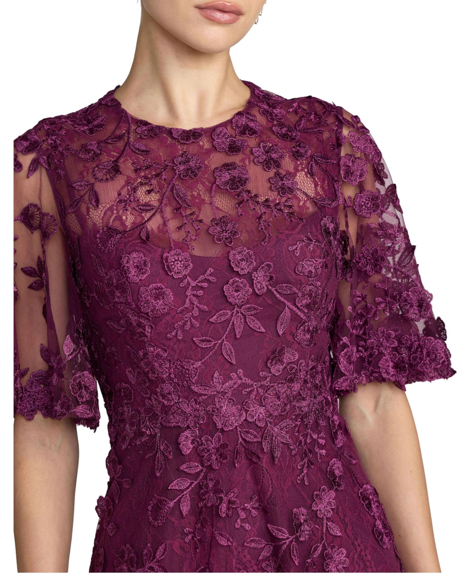 Women's Flutter Sleeve Embroidered Midi Dress