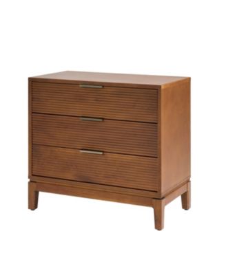 William Mid-Century Modern 28"W 3-Drawer Fluted End Table with Charging Station