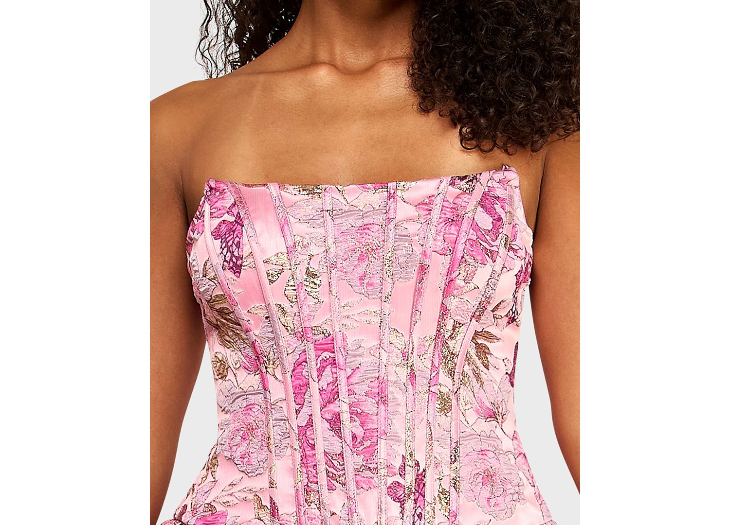 Juniors' Strapless Corseted Jacquard Mini Dress