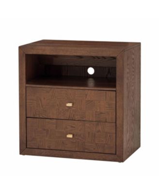 Nuala Modern 2-Drawer Solid Wood End Table with Built-In Charging Station