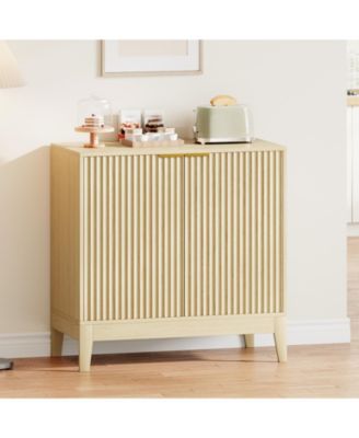 Modern Fluted Sideboard Buffet Cabinet, 31.5 Inch Wooden Storage Cabinet with Doors and Adjustable Shelf