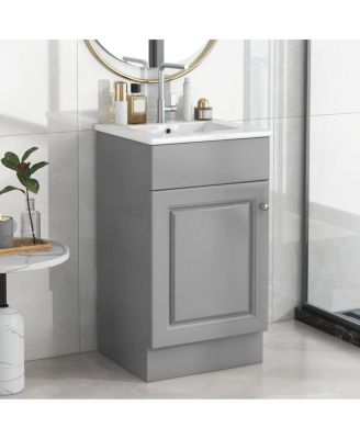 Painted MDF Bathroom Vanity With Ceramic Sink, Single-Hole Top, Soft-Close Door Left Shelf Adjustable Shelf