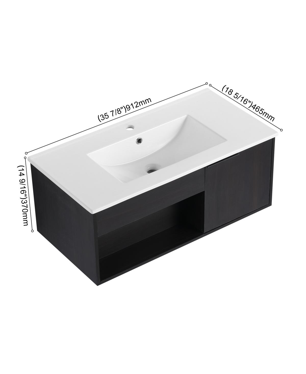 Sillysis Wall Mounted Bathroom Vanity with Ceramic Sink, Soft Close Door, Open Shelf Storage