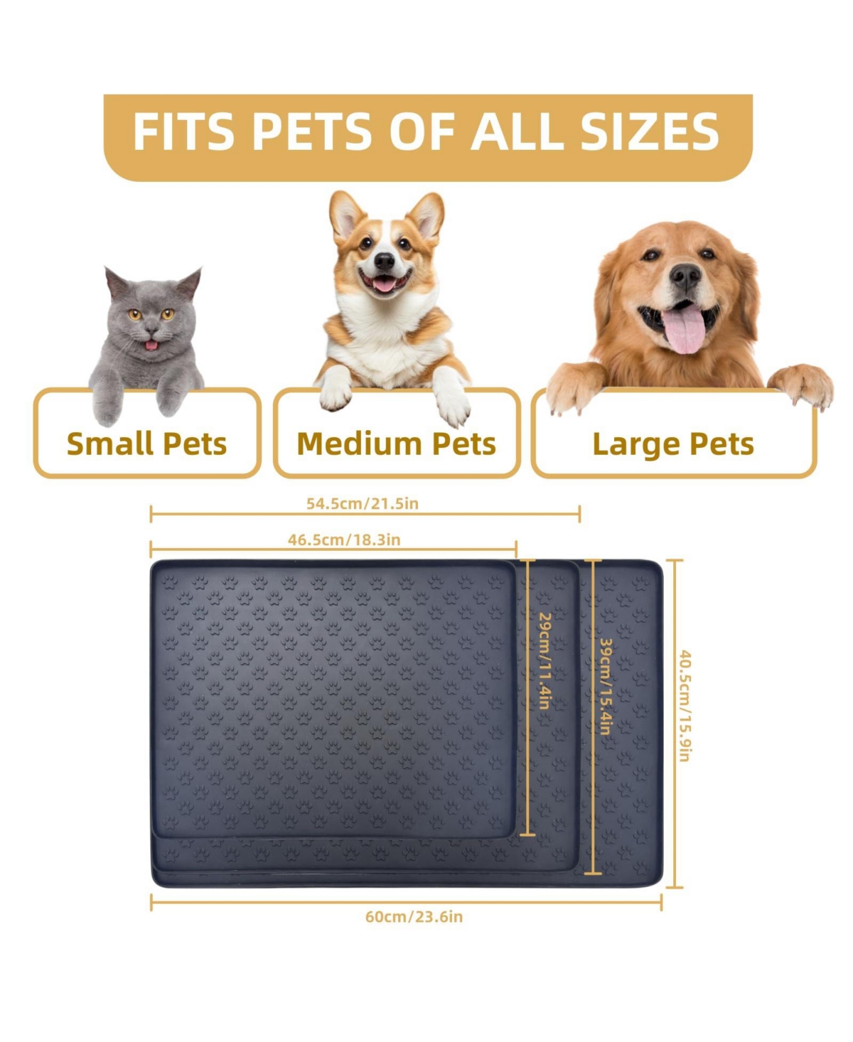 Aronkl Silicone Pet Food Mat Waterproof Raised Edge Non Slip Easy Clean For Cats Dogs