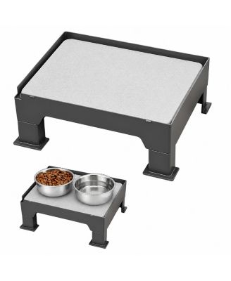 Elevated Diatomite Pet Feeder Stand Adjustable Height Absorbent Spill Clean Station