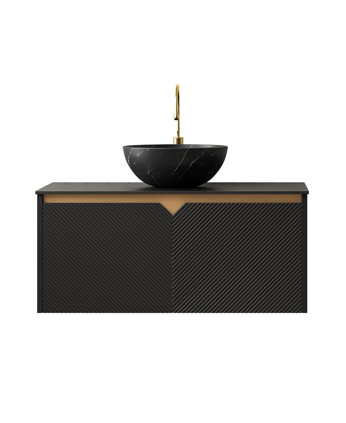 Sillysis 24" Wall Mounted Bathroom Vanity with Ceramic Vessel Sink, Sintered Stone Top, Soft Close Door