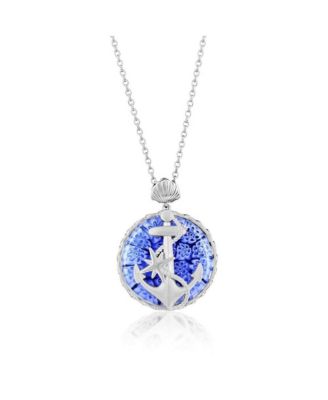 Sterling Silver Floral Venetian Murano Glass Anchor Necklace