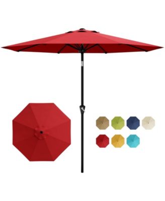 10Feet Round Market Patio Umbrella With 8 Ribs, Crank Lift And Push-Button Tilt, UV And Waterproof Canopy For Pool, Deck, Garden And Yard