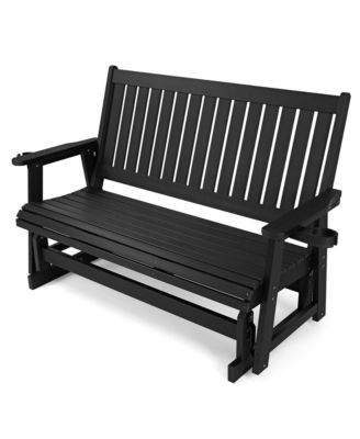 HIPS Patio Glider with Cup Holders, Durable Poly Lumber, High Back and Deep Contoured Seat, Heavy Duty 900 lb Capacity