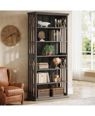 6-Tier Bookshelf, 75-Inch-Tall Bookcase, Large Bookshelves and Bookcases Freestanding Display Shelves, Wood Bookshelf