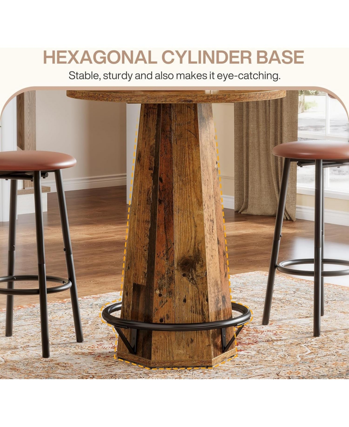 Tribesigns Round Bar Pub Table, 39.4" H Bistro Cocktail Table with Metal Footrest for Drinking & Gathering, Brown & Black