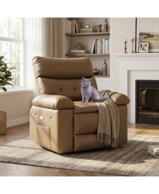 Leather Massage Recliner with Side Storage and Easy Care Spacious Comfort Chair for Living Room