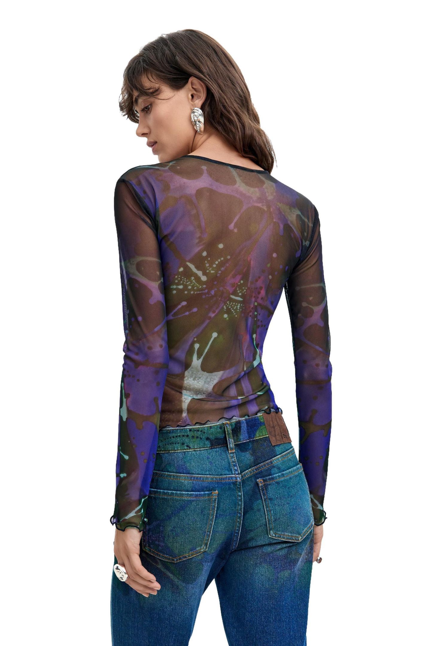 Женская футболка Desigual Printed tulle T-shirt M. C. Lacroix, цвет: Тёмный синий — фото 4