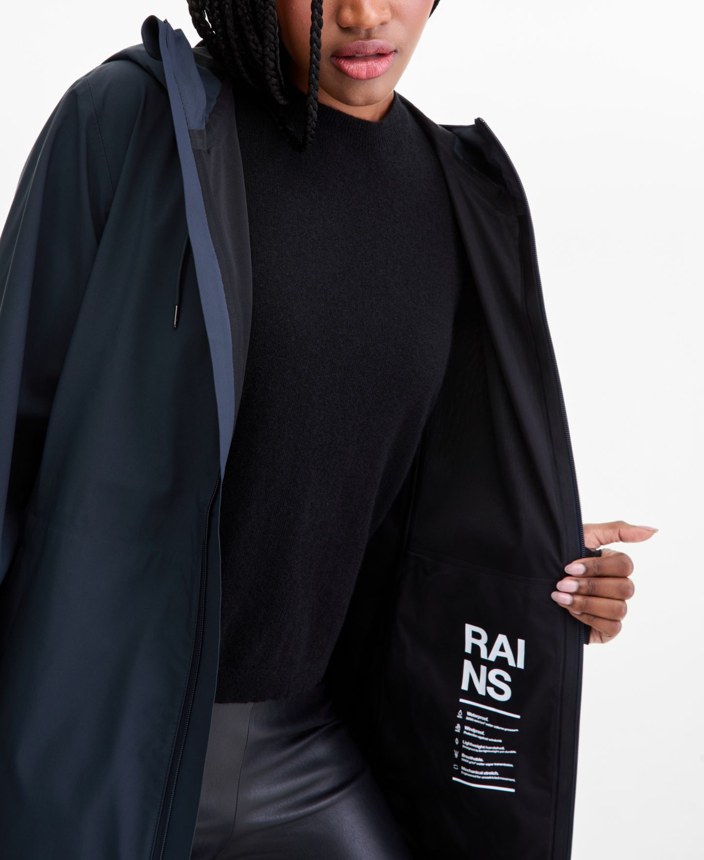 Женское пальто Rains Long Zip-Front Hooded Rain Coat, цвет: Тёмно-синий — фото 3