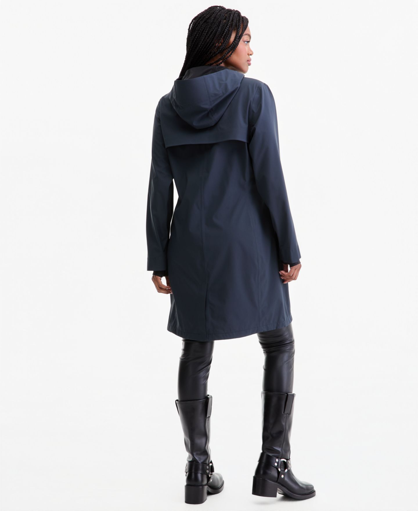 Женское пальто Rains Long Zip-Front Hooded Rain Coat, цвет: Тёмно-синий — фото 7