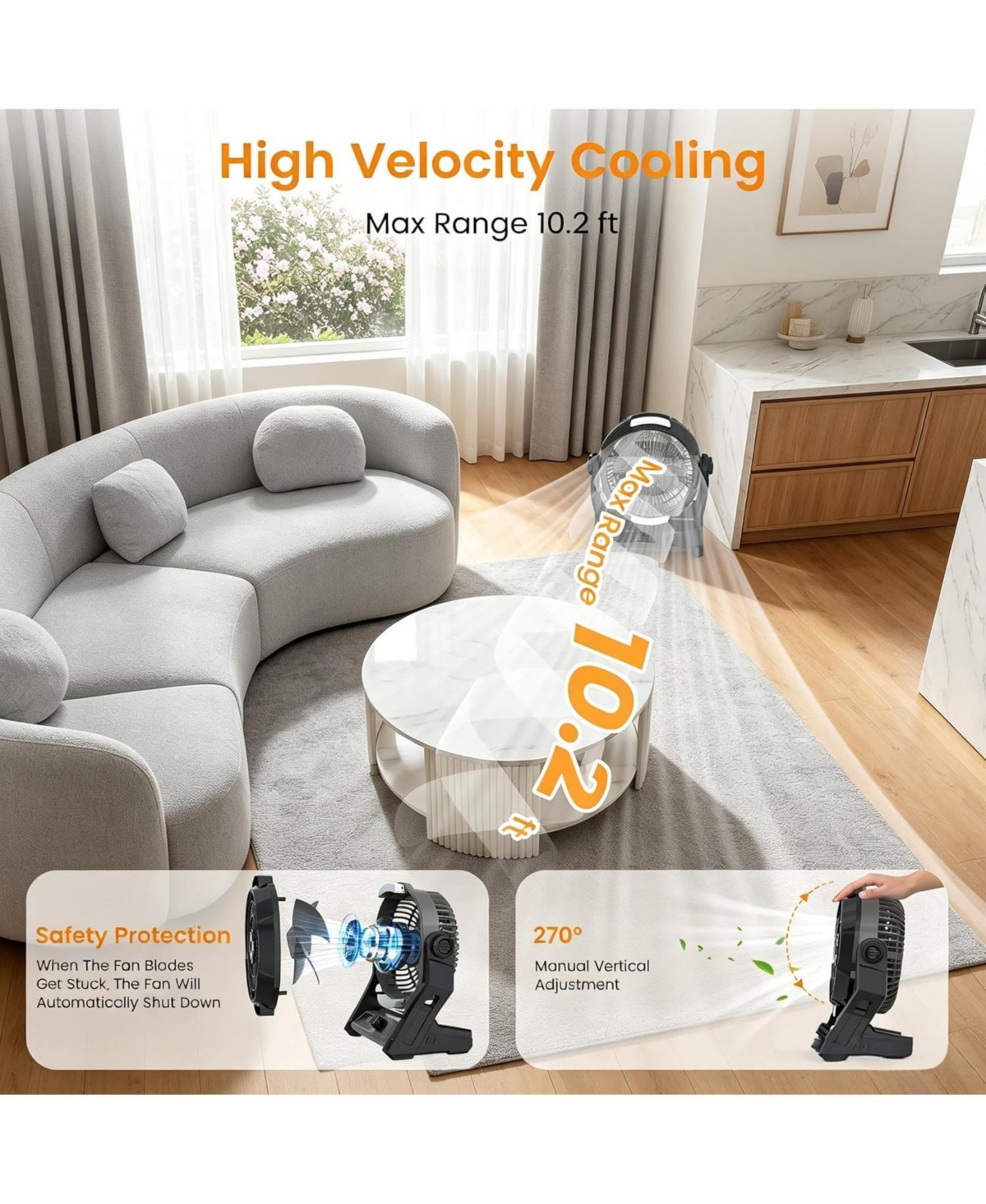 Cowsar 10000mAh Rechargeable Camping Fan with Timer and Light