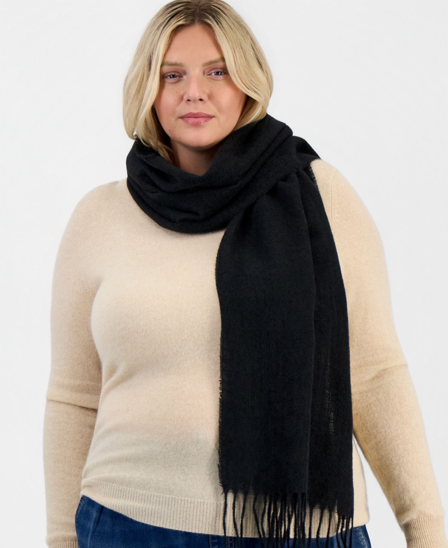 Women's Box Check Weave Solid Feathersoft Wrap Scarf