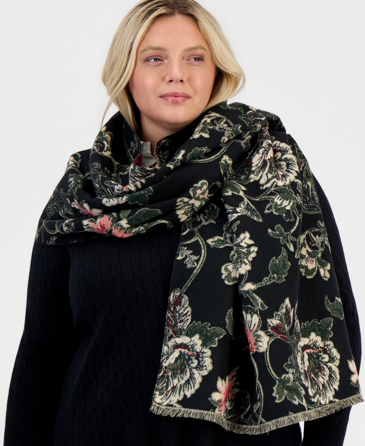 Style & Co Women's Floral Leaf Jacquard Wrap Scarf, Macy's Exclusive