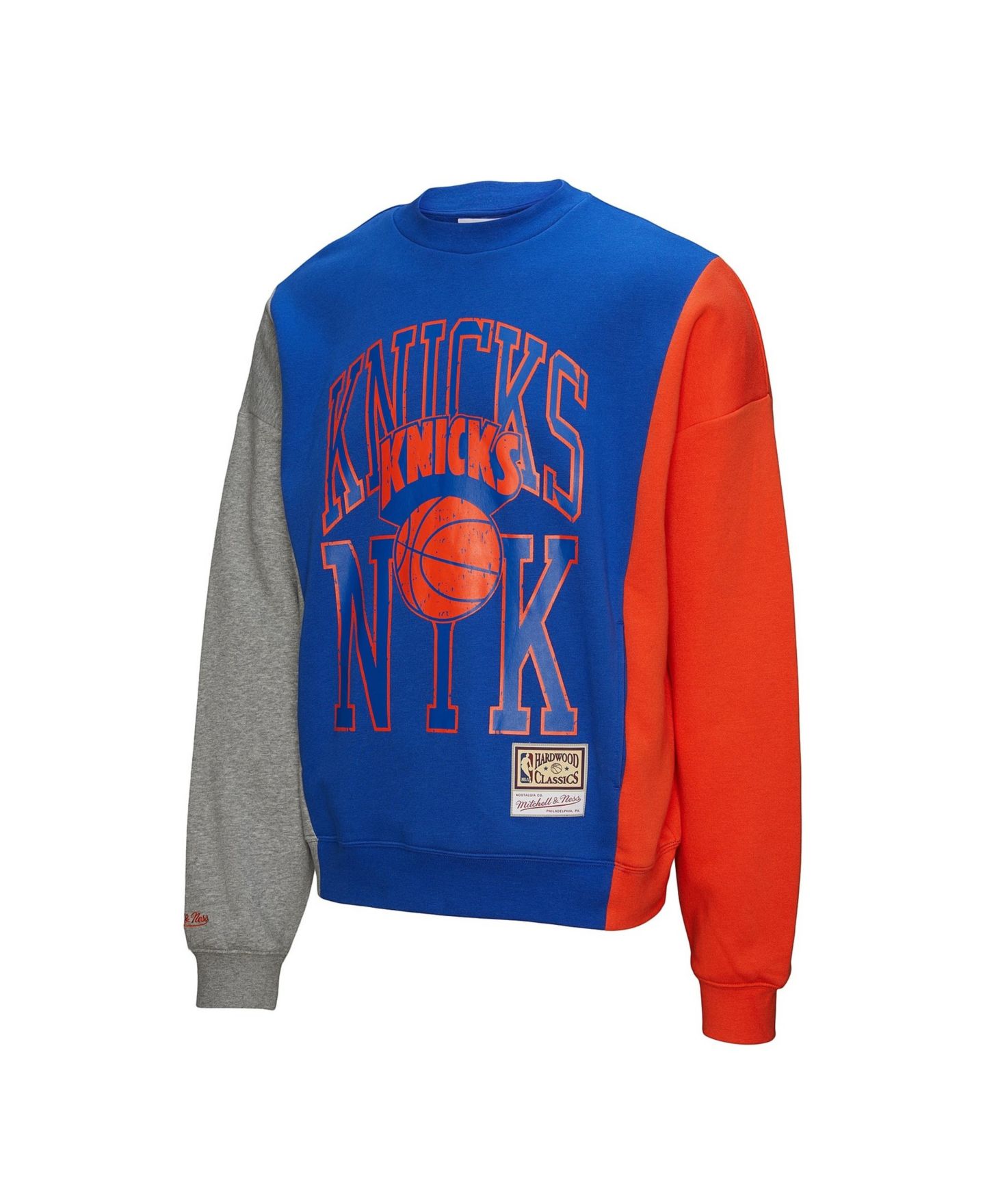 Женский свитшот Mitchell & Ness and Blue New York Knicks Hardwood Classics Split 3 Pullover — фото 2