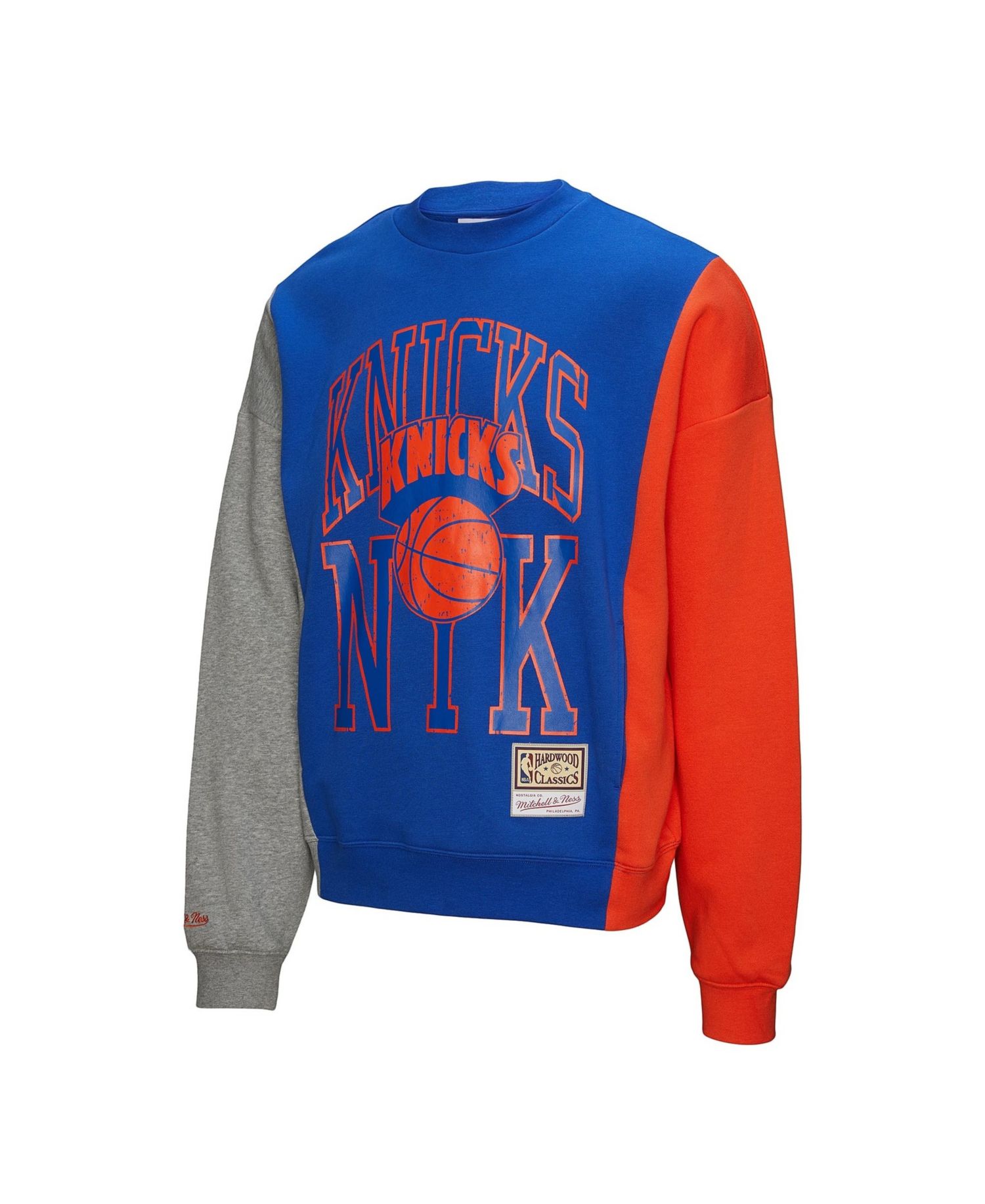 Men's and Women's Blue New York Knicks Hardwood Classics Split 3 Pullover Sweatshirt