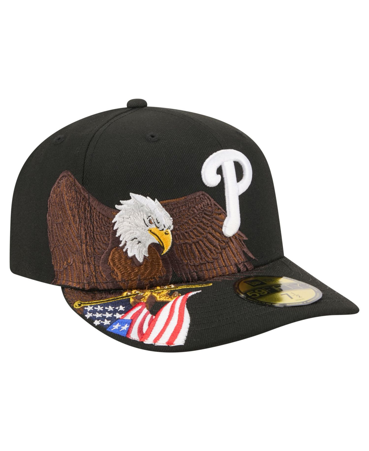Men's Black Philadelphia Phillies Americana Bald Eagle Pre-Curved 59FIFTY Fitted Hat