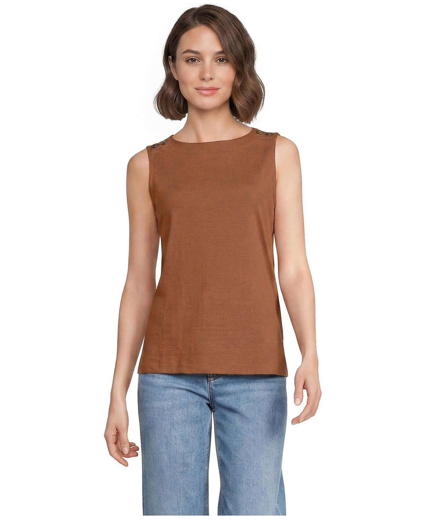 Женский топ Lands' End Mariner Button Shoulder, цвет: Имбирный коричневый — фото 2