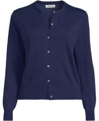 Plus Size Fine Gauge Cotton Crew Cardigan Sweater