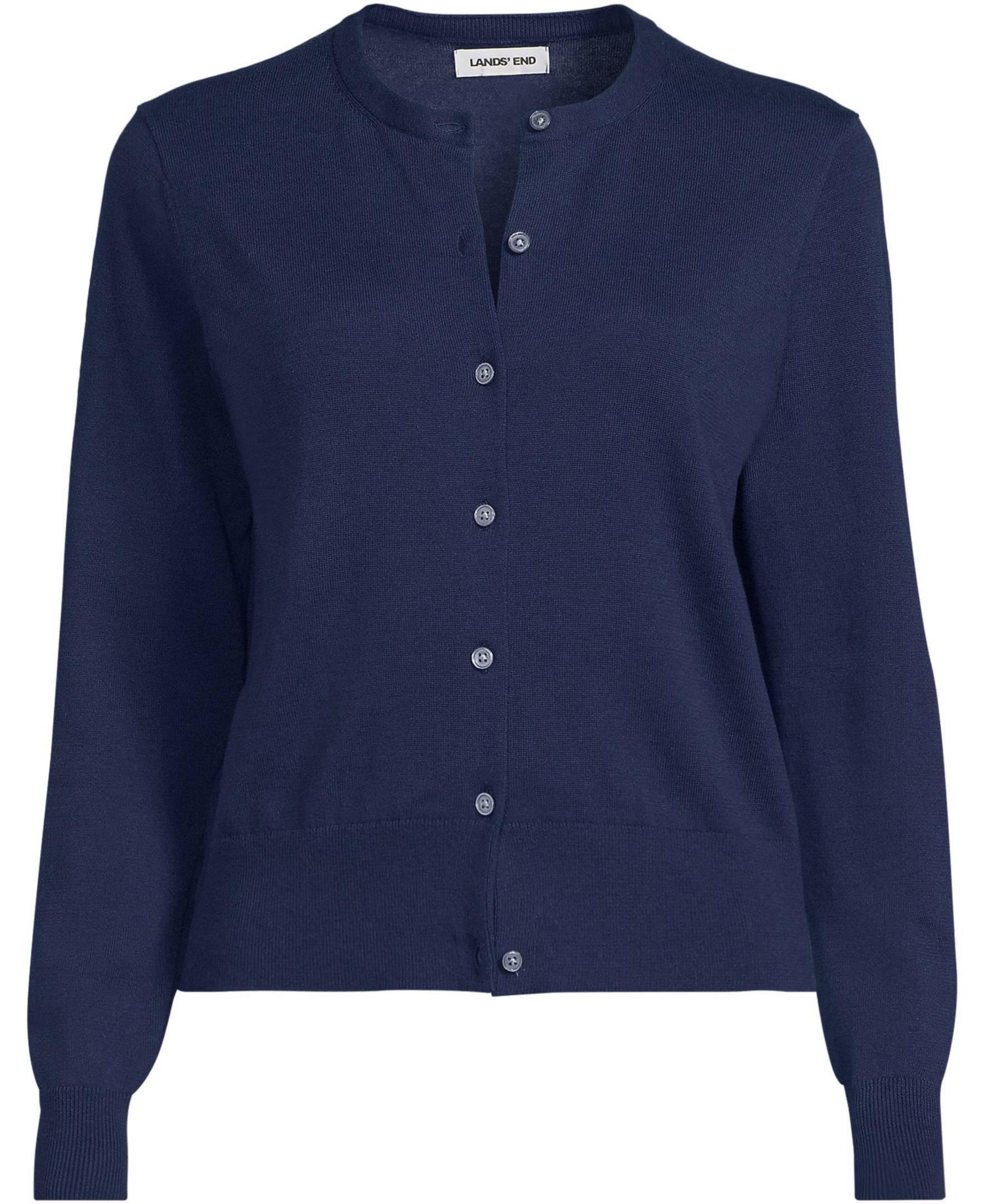 Plus Size Fine Gauge Cotton Crew Cardigan Sweater