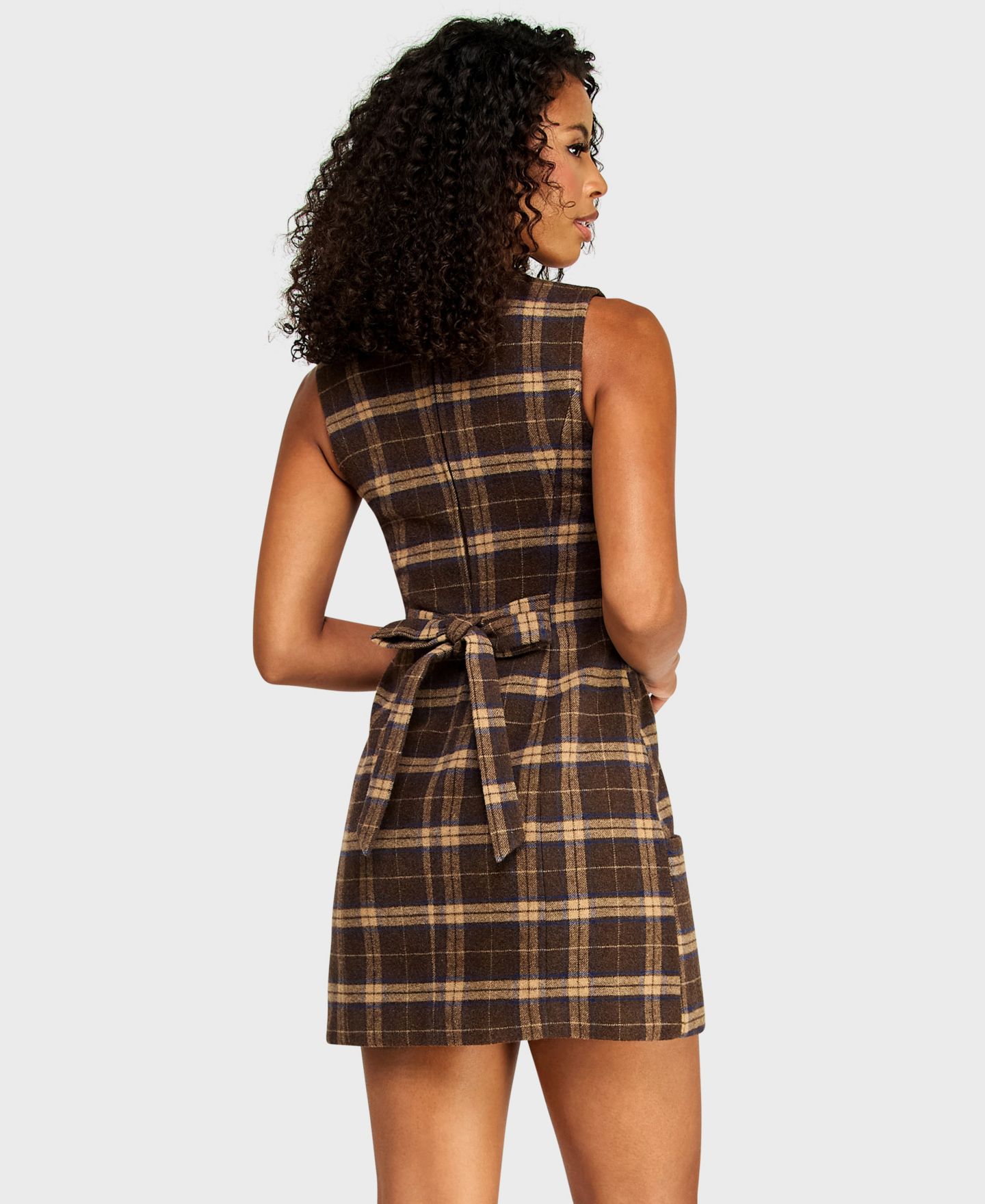 Женское платье Alex & Sophia Juniors' Plaid Tie-Back Mini, цвет: Серо-коричневый — фото 5