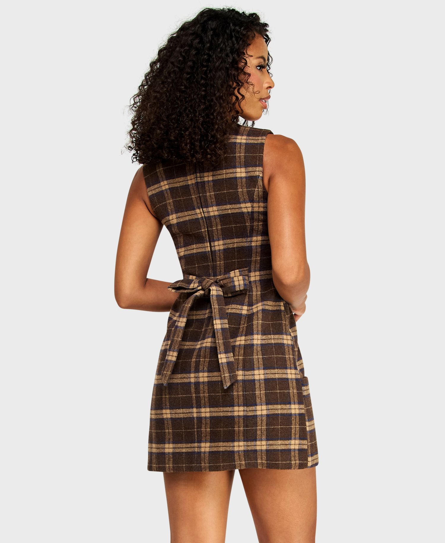 Juniors' Plaid Tie-Back Mini Dress