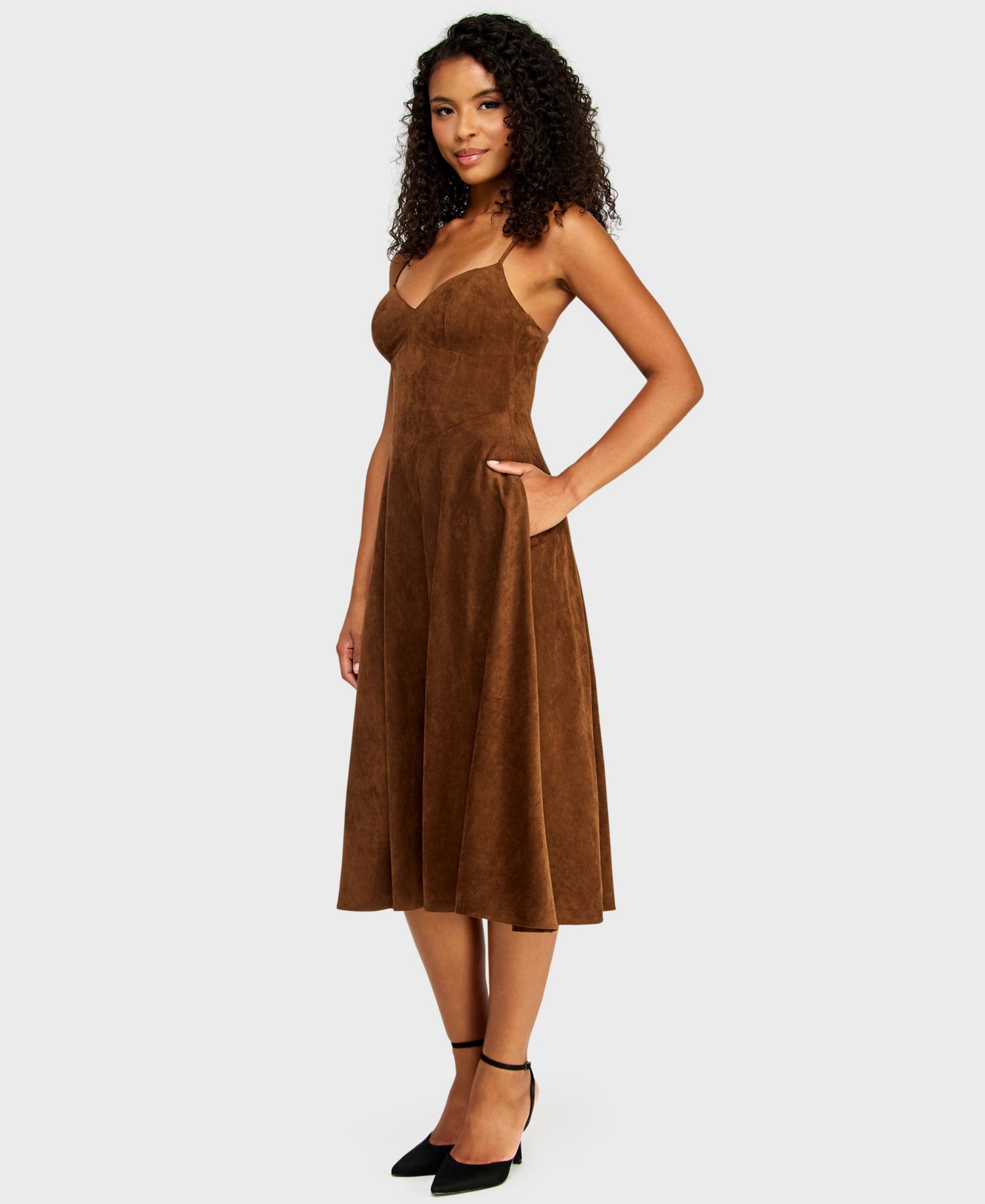 Juniors' Sweetheart Neck Suede Midi Dress