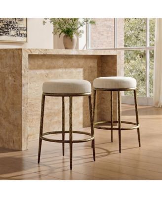 Counter Height Bar Stools, Modern Upholstered Counter Stools with Hammered Gold Iron Legs, Boucle Island Chairs for Dining Room and Bar
