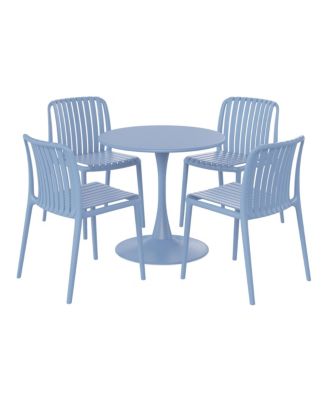 5-Piece Outdoor Metal Dining Table Set And Stackable Resin Patio Chairs