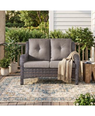 Outdoor Wicker 2 Seater Sofa, All-Weather Patio Rattan Loveseat with Seat and Back Cushion, Ideal for Porch, Backyard, Balcony