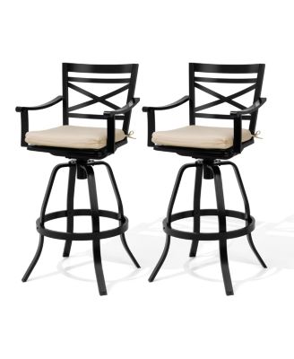 30" Aluminum Swivel Outdoor Bar Stools, Sunbrella Patio Bar Height Barstools with Back, Rust-Proof Barstools for Deck Backyard Garden