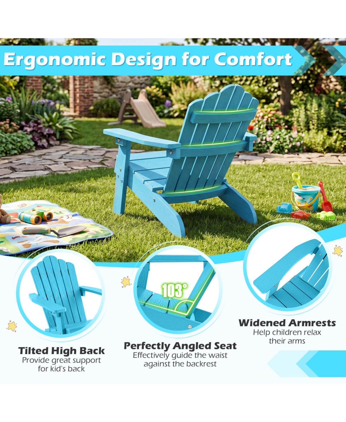 Gymax Adirondack Outdoor Chair for Kids with Tilted High Backrest
