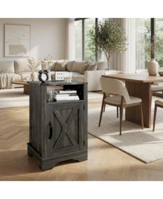 16" Width Farmhouse Nightstand with USB Charging Station