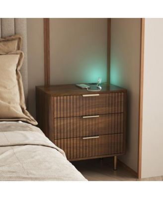 23"W Smart Nightstand with Charging Station, Voice-Controlled Night Light
