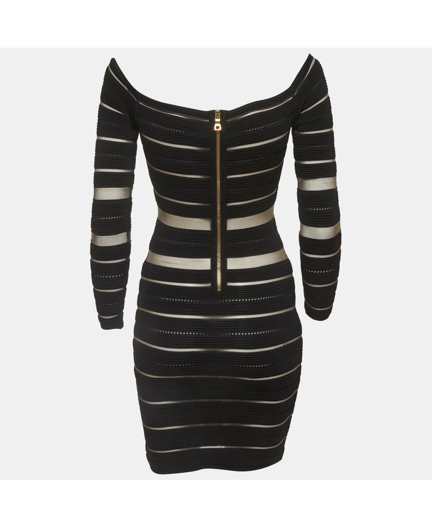 Women's Sheer Striped Off-Shoulder Mini Dress