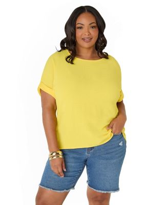 Plus Size Cuffed Textured Women's Top