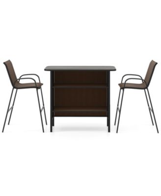 Set Of 3 Outdoor Bar Set Bar Height Table and Armchairs with Footrest 2-Tier Shelf