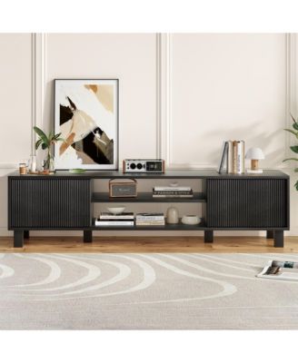 Modern Large TV Stand with Storage and Open Shelves